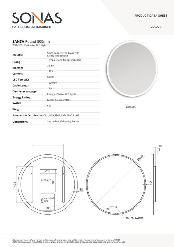 SANSA Round Illuminated LED Mirror