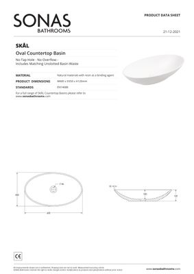 SKAL Oval 60cm Countertop Basin White