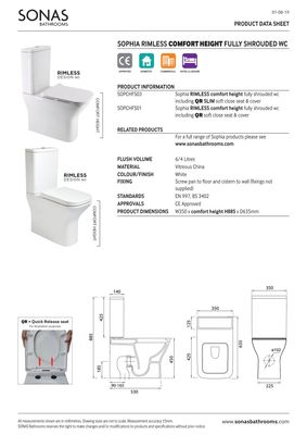 SOPHIA Rimless Comfort Height Fully Shrouded Close Coupled WC &amp; Gamma Soft Close Seat