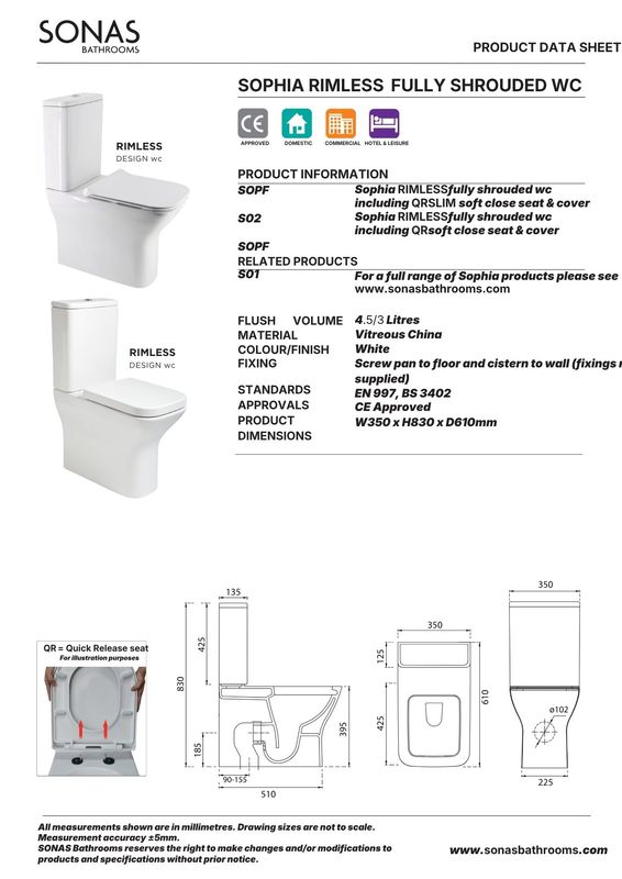 SOPHIA Rimless Fully Shrouded Close Coupled WC &amp; Gamma Slim Soft Close Seat