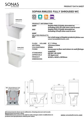 SOPHIA Rimless Fully Shrouded Close Coupled WC &amp; Gamma Slim Soft Close Seat