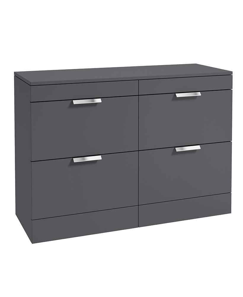 STOCKHOLM Floorstanding 120cm Four Drawer Countertop Unit Matt Midnight Grey &amp; Handle