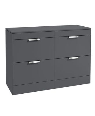 STOCKHOLM Floorstanding 120cm Four Drawer Countertop Unit Matt Midnight Grey &amp; Handle
