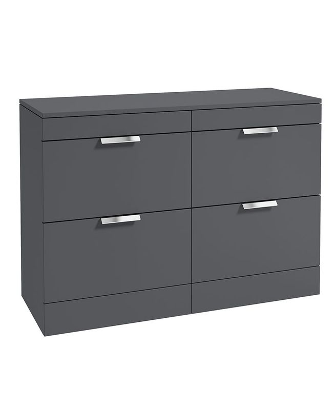 STOCKHOLM Floorstanding 120cm Four Drawer Countertop Unit Matt Midnight Grey &amp; Handle