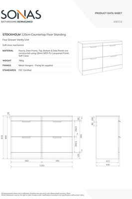 STOCKHOLM Floorstanding 120cm Four Drawer Countertop Unit Matt Midnight Grey &amp; Handle