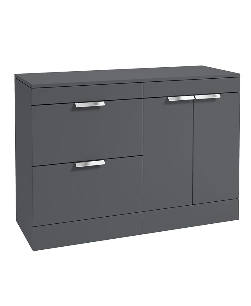 STOCKHOLM Floorstanding 120cm Two Drawer/Two Door Countertop Unit Matt Midnight Grey &amp; Handles