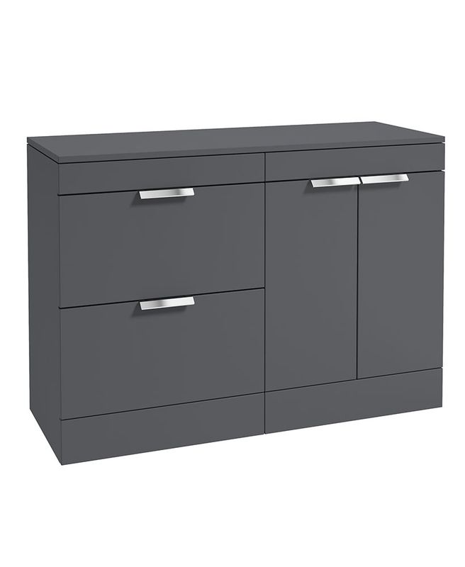 STOCKHOLM Floorstanding 120cm Two Drawer/Two Door Countertop Unit Matt Midnight Grey &amp; Handles