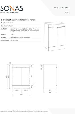 STOCKHOLM Floorstanding 60cm Two Door Countertop Unit Matt Khaki &amp; Handles