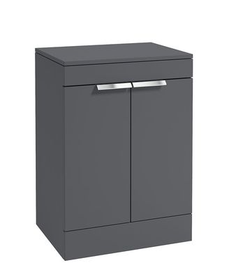 STOCKHOLM Floorstanding 60cm Two Door Countertop Unit Matt Midnight Grey &amp; Handles