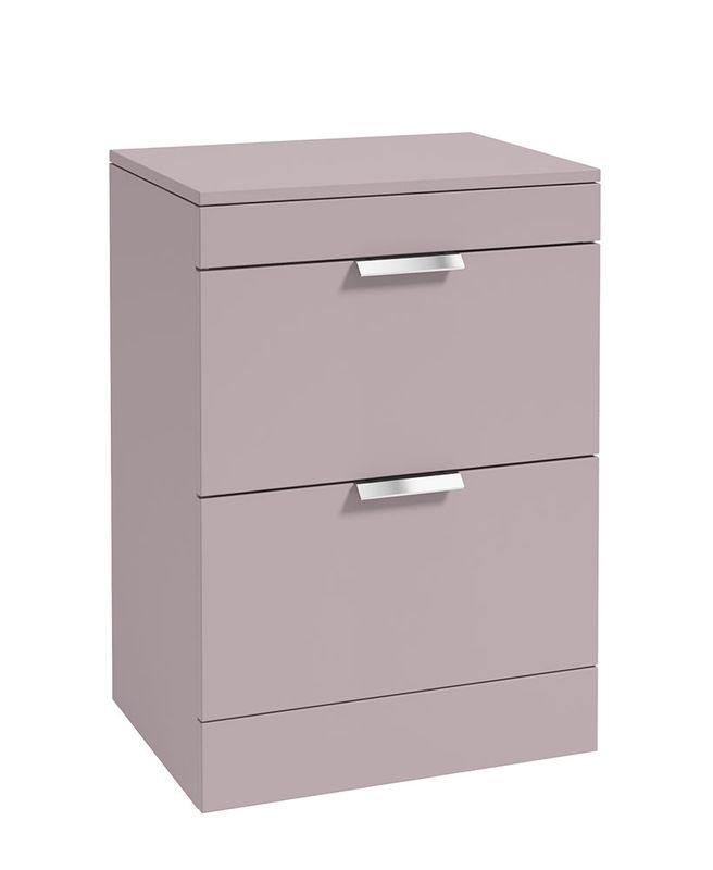 STOCKHOLM Floorstanding 60cm Two Drawer Countertop Unit Matt Cashmere Pink &amp; Handles