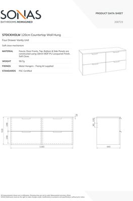 STOCKHOLM Wall Hung 120cm Four Drawer Countertop Unit Matt Cashmere Pink &amp; Handles