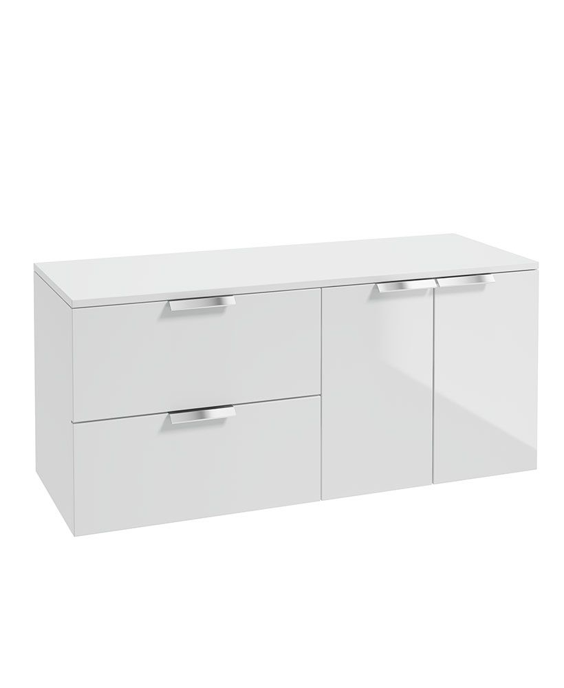 STOCKHOLM Wall Hung 120cm Two Drawer/Two Door Countertop Unit Gloss White &amp; Handles