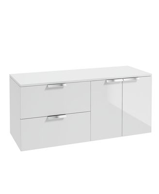 STOCKHOLM Wall Hung 120cm Two Drawer/Two Door Countertop Unit Gloss White &amp; Handles