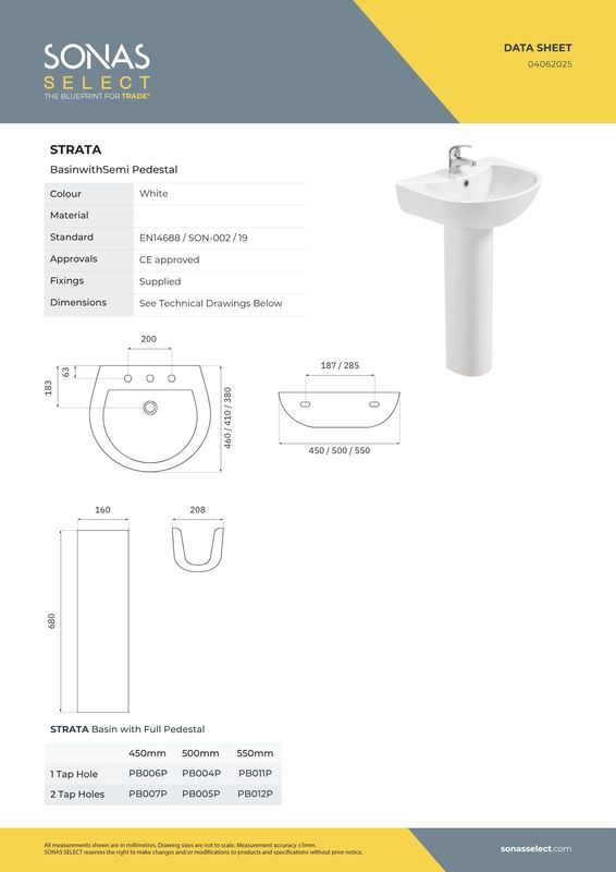 STRATA 55cm Wash Basin &amp; Full Pedestal