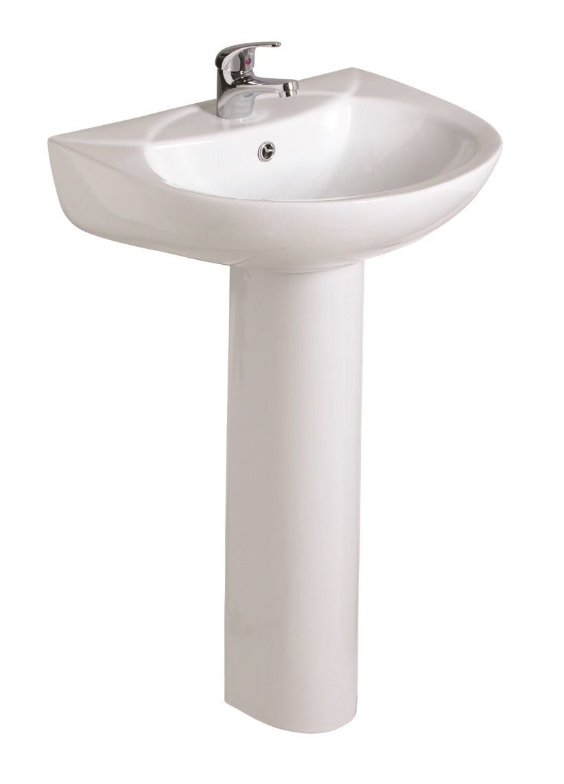 STRATA 55cm Wash Basin &amp; Full Pedestal, Tap Holes: 1 Tap Hole