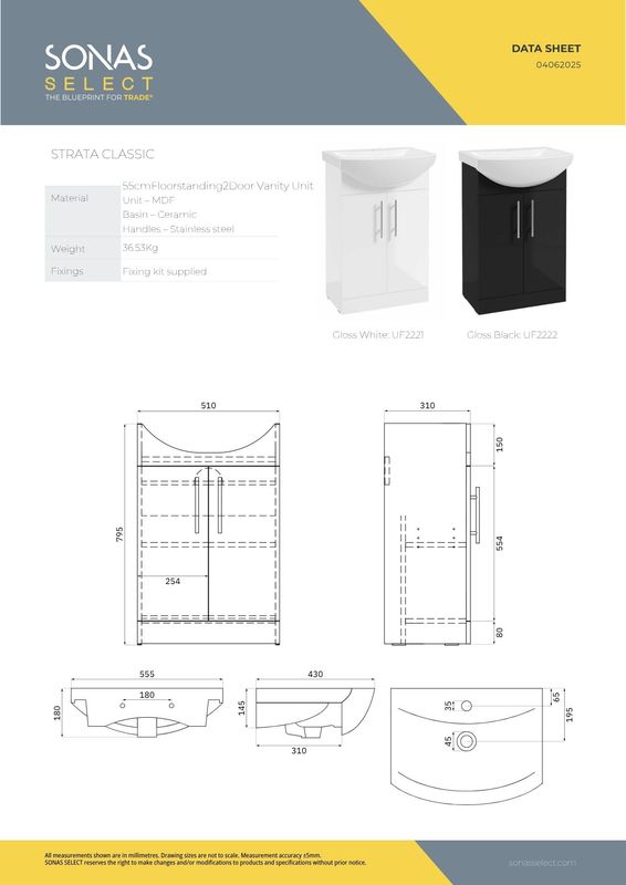 STRATA Classic Floorstanding 55cm Vanity Unit &amp; Basin