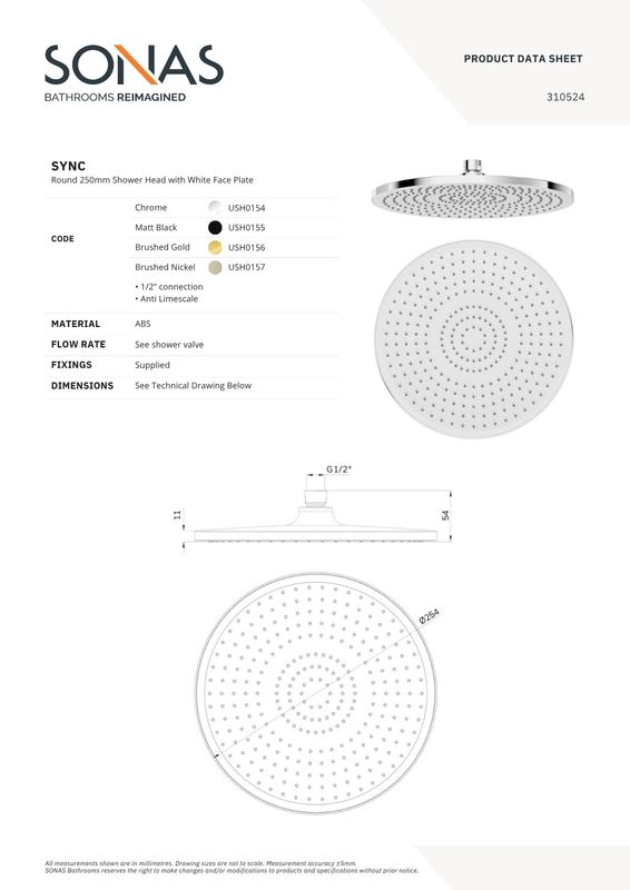 SYNC Round 250mm ABS White Face Plate Shower Head