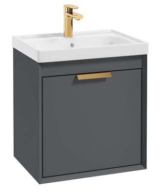 SONAS Fjord 50cm Wall Hung Vanity Unit Midnight Grey Matt- Brushed Gold Hardware
