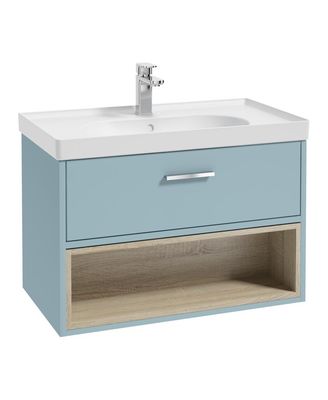 SONAS MALMO 80cm Matt Morning Sky Blue Single Drawer Vanity Unit Matt Basin - Brushed Chrome Handle