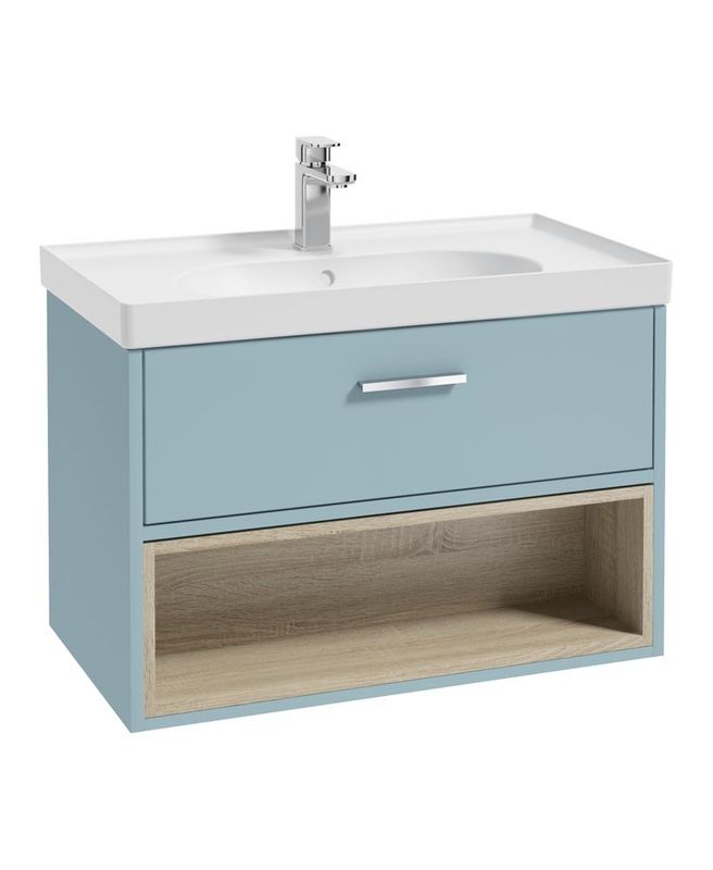 SONAS MALMO 80cm Matt Morning Sky Blue Single Drawer Vanity Unit Matt Basin - Brushed Chrome Handle