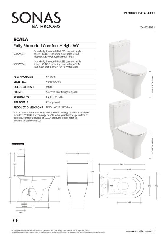SONAS Scala Comfort Height Fully Shrouded Rimless WC