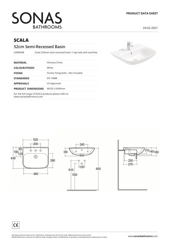 SONAS Scala Semi Recessed Basin