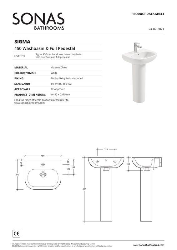 SONAS Sigma 450 Basin with Full Pedestal