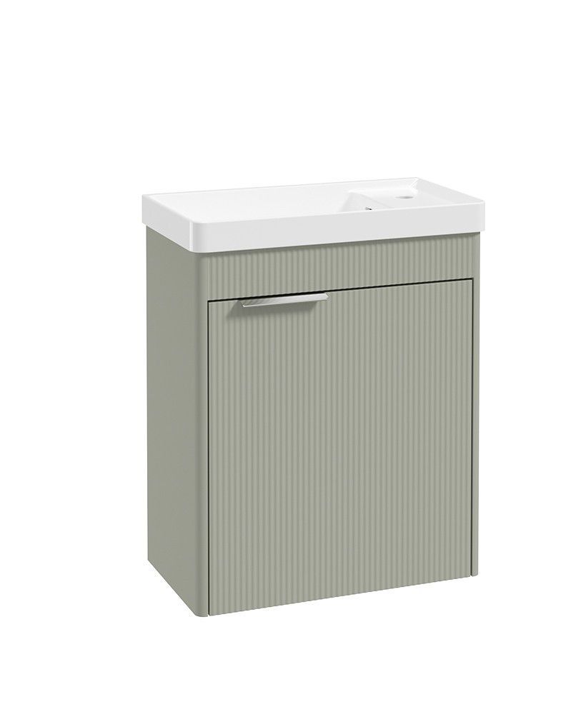 REED Wall Hung 55cm Single Door Cloakroom Vanity Unit Lakeside Sage &amp; Brushed Chrome Handle