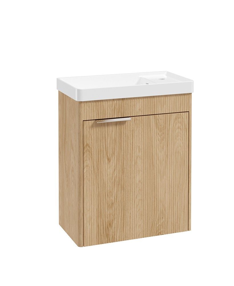 REED Wall Hung 55cm Single Door Cloakroom Vanity Unit Stillwater Alder &amp; Handle