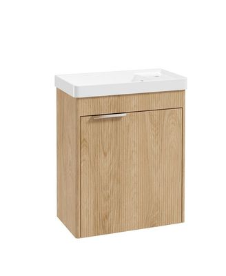 REED Wall Hung 55cm Single Door Cloakroom Vanity Unit Stillwater Alder &amp; Handle