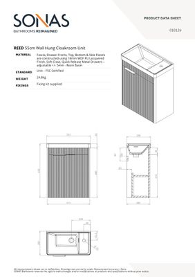 REED Wall Hung 55cm Single Door Cloakroom Vanity Unit Stillwater Alder &amp; Handle