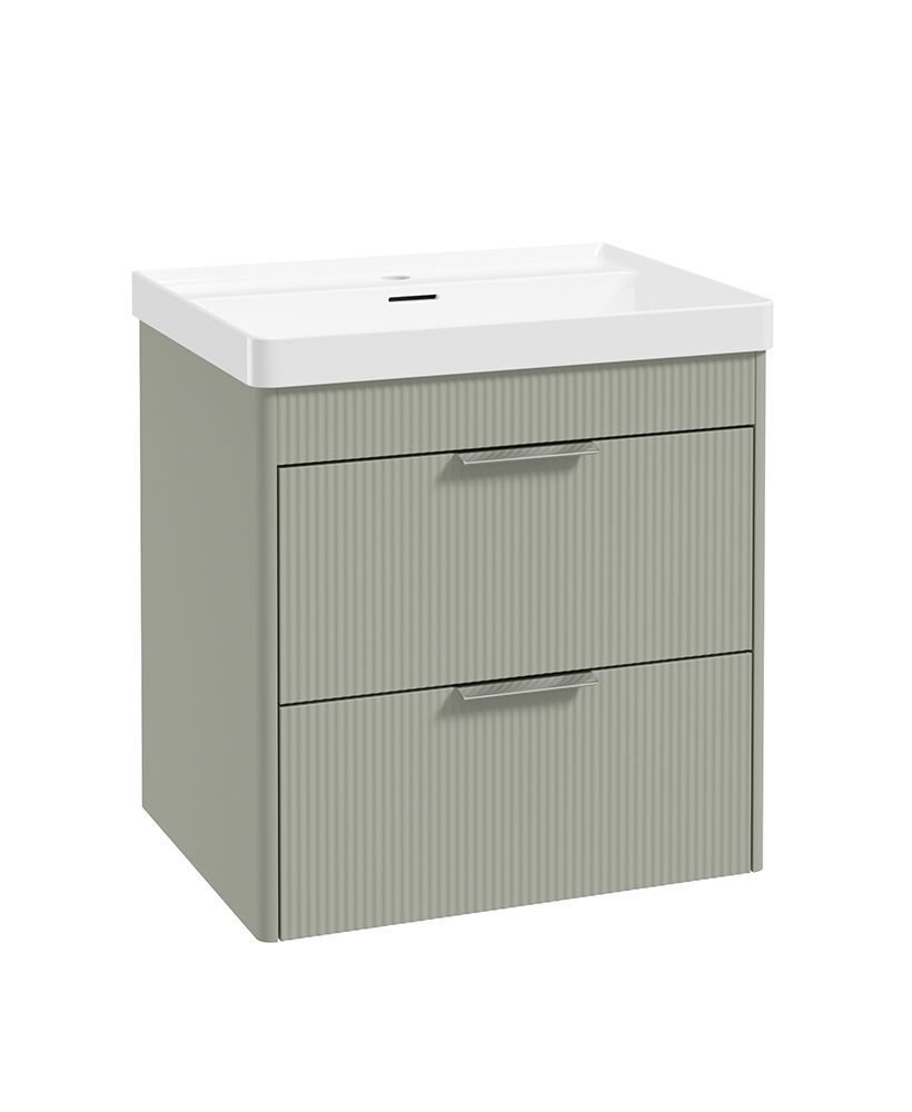 REED Wall Hung 60cm Two Drawer Vanity Unit Lakeside Sage &amp; Basin &amp;  Chrome Handles