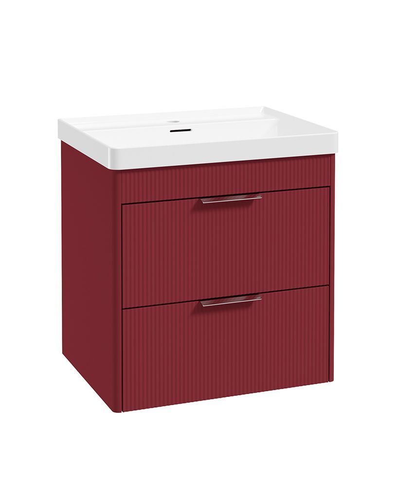 REED Wall Hung 60cm Two Drawer Vanity Unit Ruby Fern &amp; Basin  &amp;  Chrome Handles
