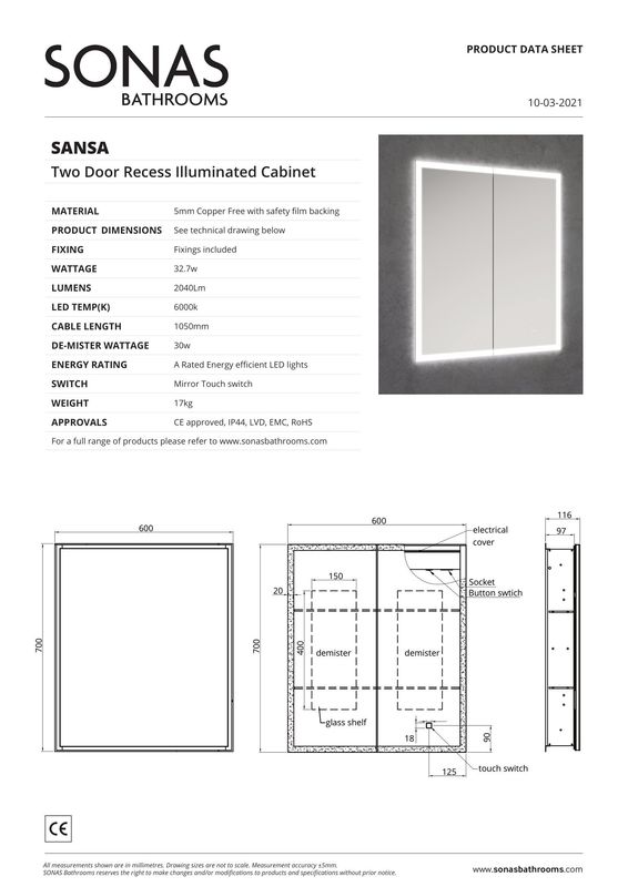 Sansa Recessed Illuminated Cabinet Double Door