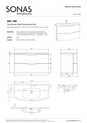 SONAS ARC 100cm 2 Drawer Wall Hung Vanity Unit Matt Cashmere Pink - Matt Basin