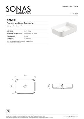 SONAS Avanti Rectangle Countertop Basin Ivory