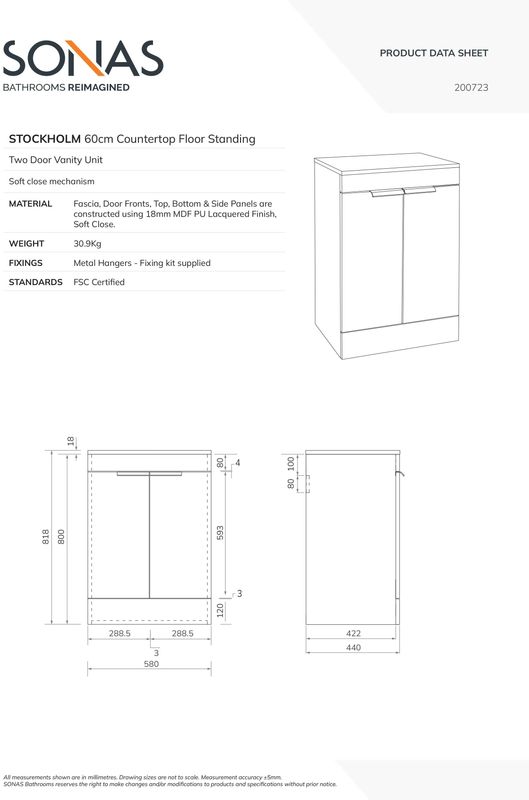 STOCKHOLM Floorstanding 60cm Two Door Countertop Unit Matt Cashmere Pink &amp; Handles