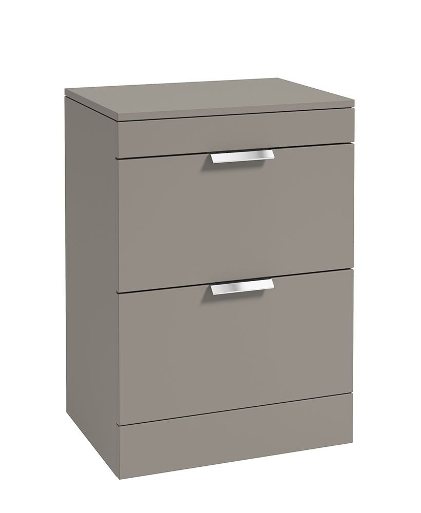 STOCKHOLM Floorstanding 60cm Two Drawer Countertop Unit Matt Khaki &amp; Handles