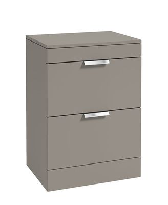 STOCKHOLM Floorstanding 60cm Two Drawer Countertop Unit Matt Khaki &amp; Handles