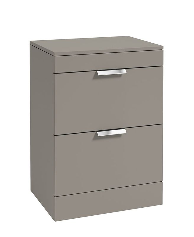 STOCKHOLM Floorstanding 60cm Two Drawer Countertop Unit Matt Khaki &amp; Handles