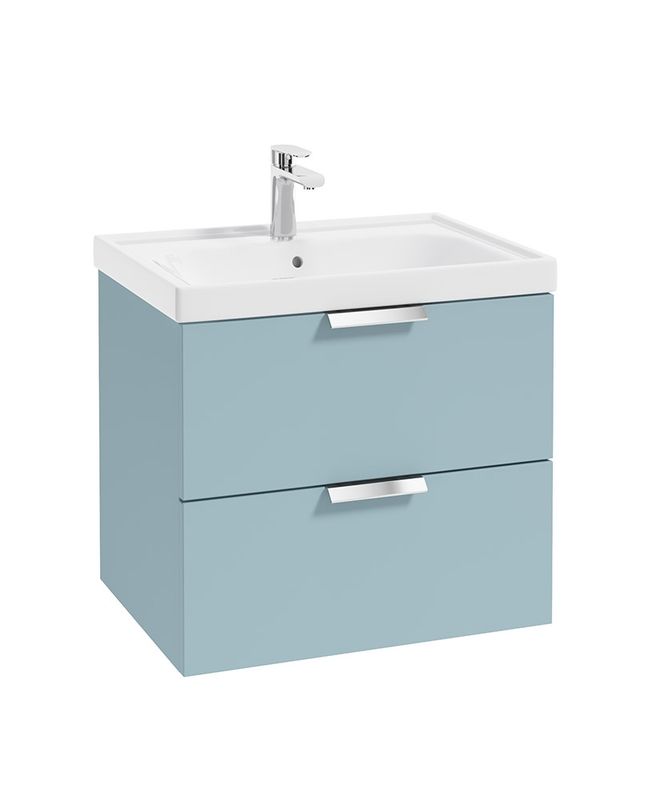 STOCKHOLM Wall Hung 60cm Two Drawer Unit Matt Morning Sky Blue &amp; Handles