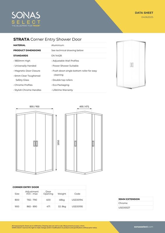 STRATA Corner Entry Shower Door Chrome