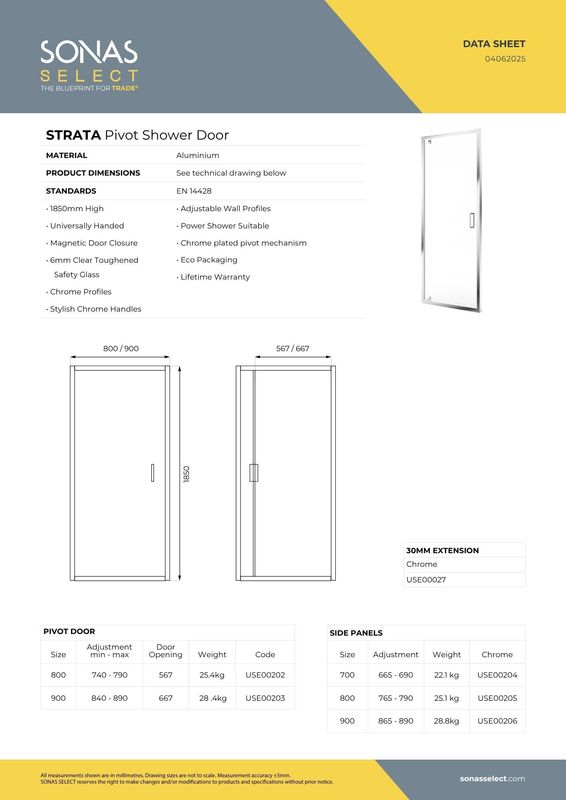 STRATA Pivot Shower Door Chrome