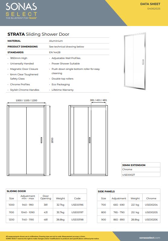 STRATA Sliding Shower Door Chrome