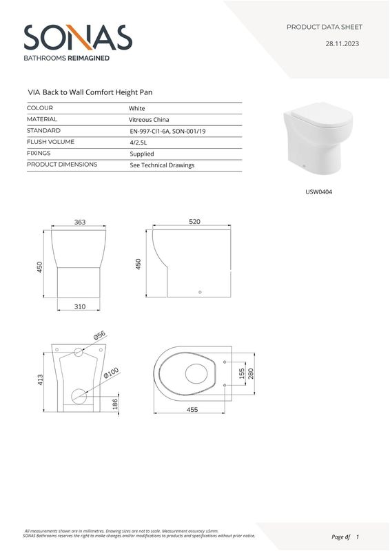 VIA Rimless Comfort Height Back to Wall WC &amp; Sequence Slim Soft Close Seat