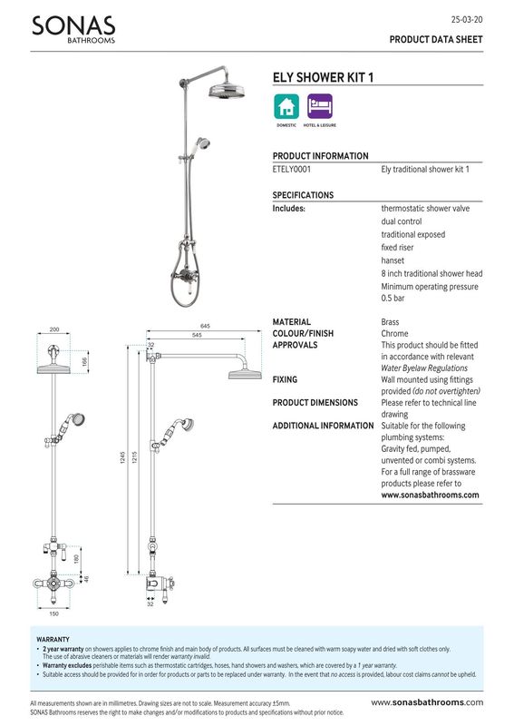 SONAS Ely Traditional Thermostatic Shower Kit