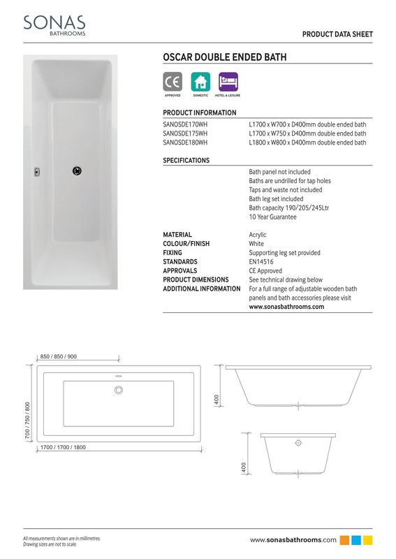 SONAS Oscar Double Ended Bath