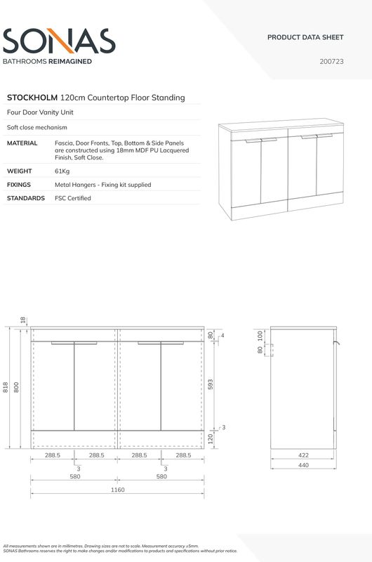 STOCKHOLM Floorstanding 120cm Four Door Countertop Unit Matt Cashmere Pink &amp; Handle