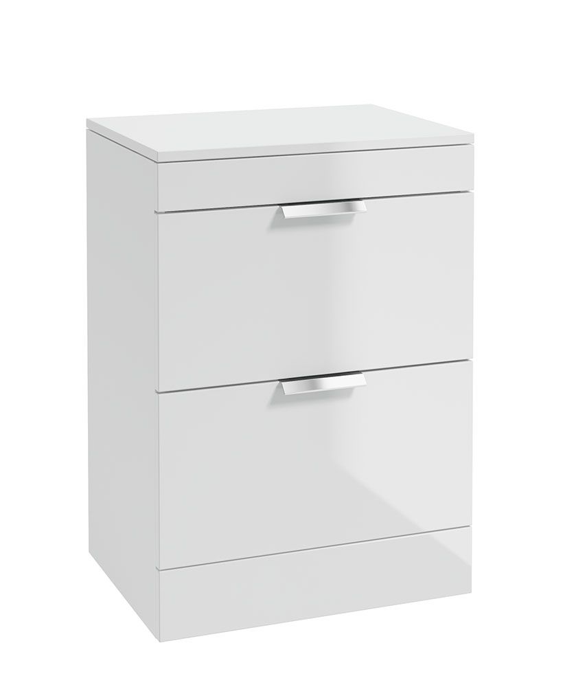 STOCKHOLM Floorstanding 60cm Two Drawer Countertop Unit Gloss White &amp; Handles