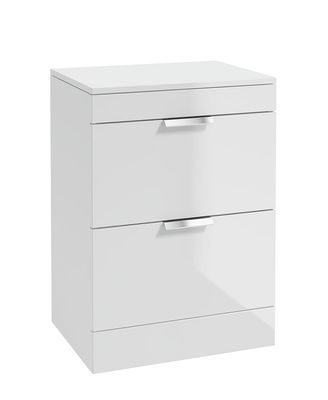 STOCKHOLM Floorstanding 60cm Two Drawer Countertop Unit Gloss White &amp; Handles